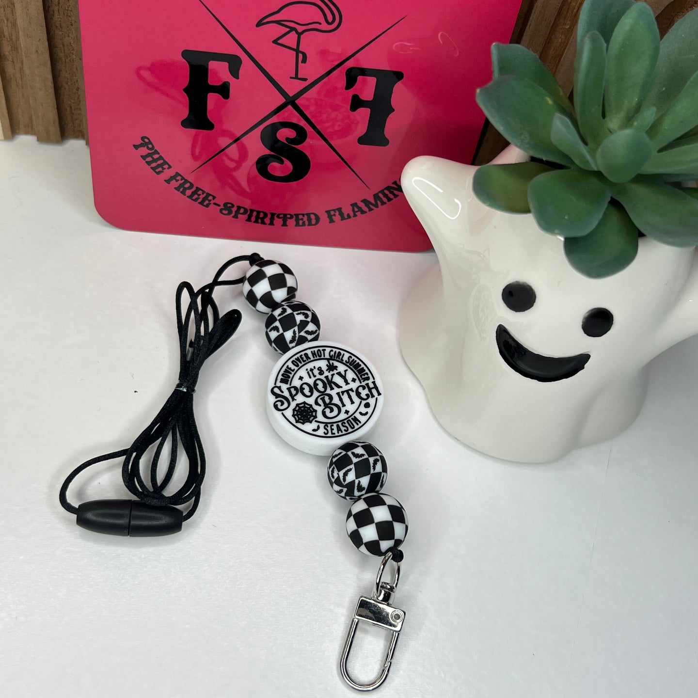 Checkered Spooky Bi*ch Lanyard